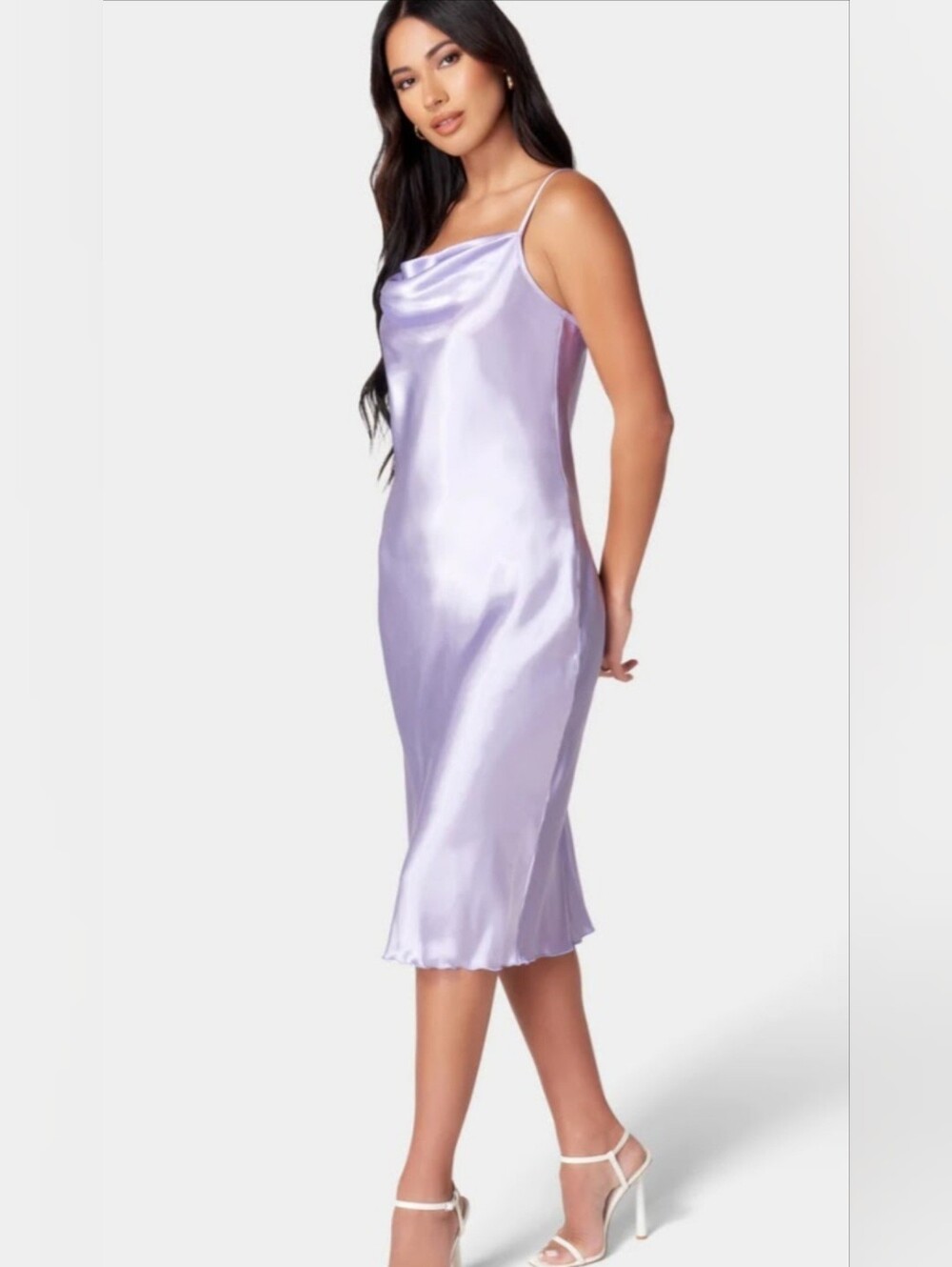NWT BeBe Lavender Satin Cowl Slip Dress